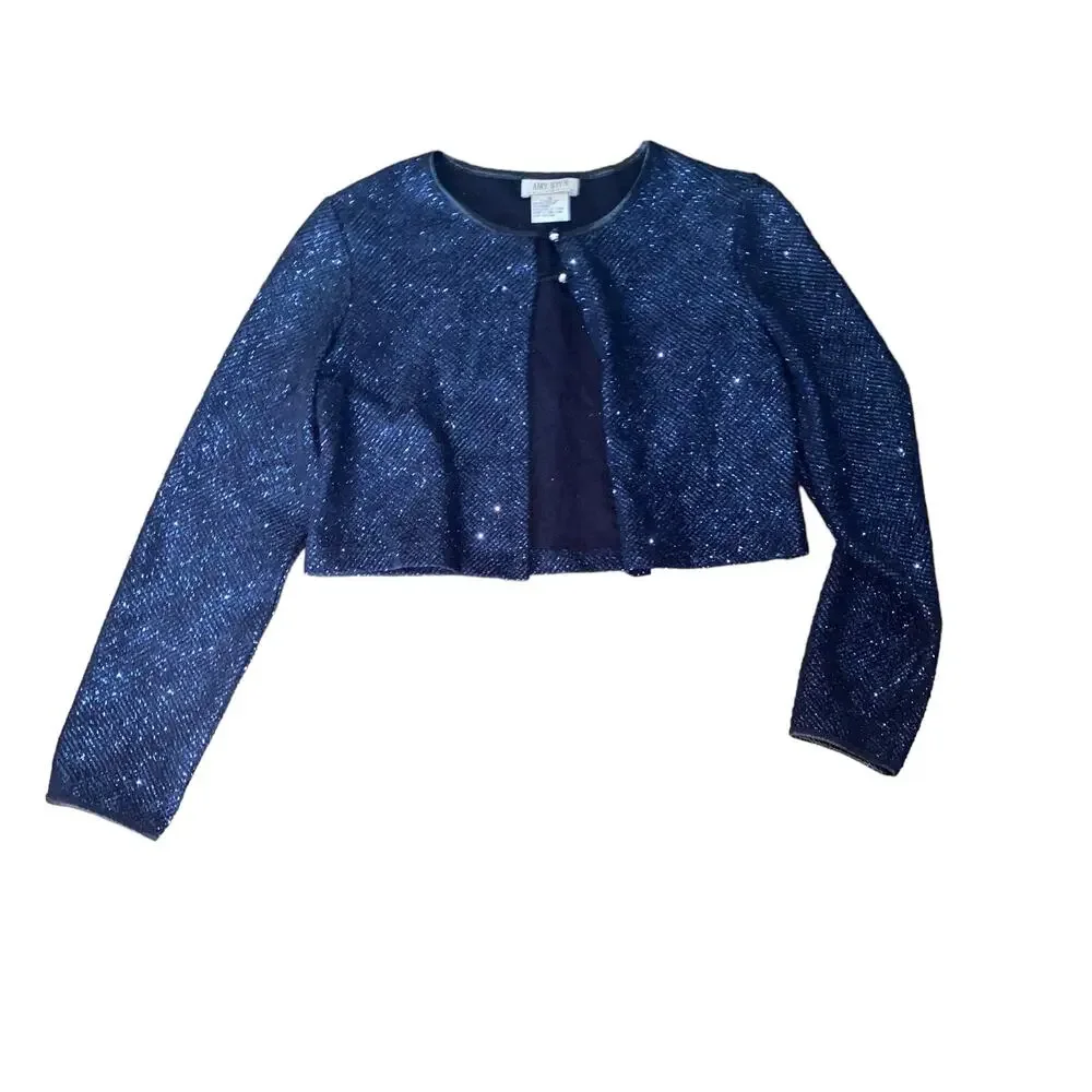 Amy Byer Girls Navy Blue Slip Dress Jacket Two Piece Cocktail Evening Set 16